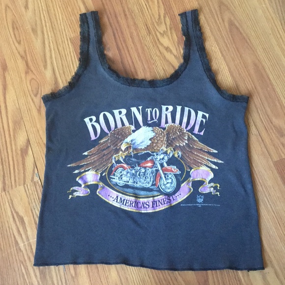 Tops - Badass Vintage Motorcycle Lace trimmed Tank top!